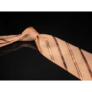 Ermenegildo Zegna 100% Silk Tie Orange Gold Striped Men's Luxury Necktie